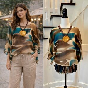 Last Chance! Sheer Watercolor Blouse - ** 3 FOR $50 DEAL + REDUCED SHIPPING **